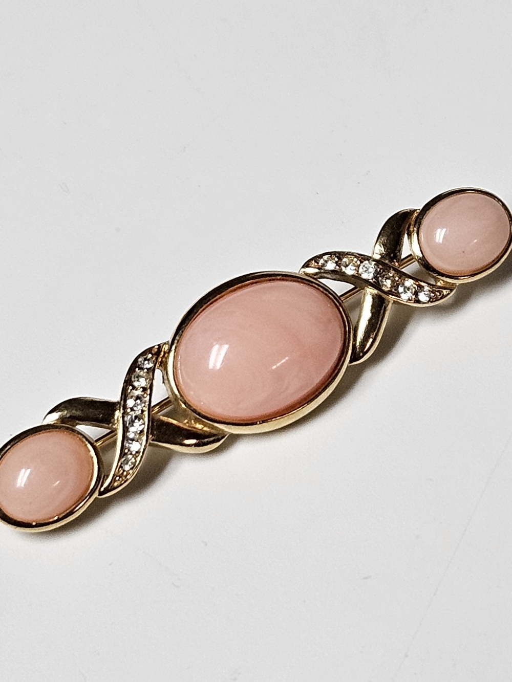 Trifari Gold-Tone Pink Cabochon & Crystal Twist Brooch